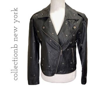 collectionb New York Women’s Black Faux Leather Star Embellished Jacket - Size S